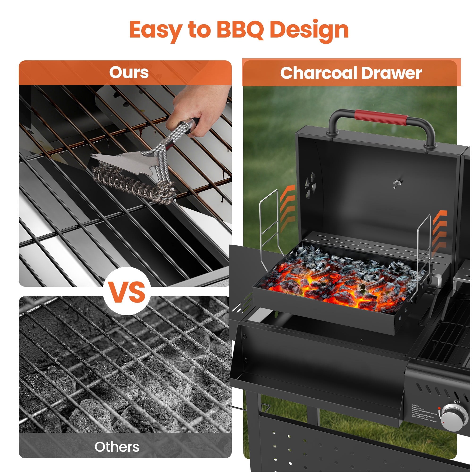 3-Burner Gas & Charcoal Grill Combo with 30,000 BTU, Dual Fuel BBQ Grill, 748 SQ.in Cooking Space, for Backyard BBQ, Outdoor Cooking