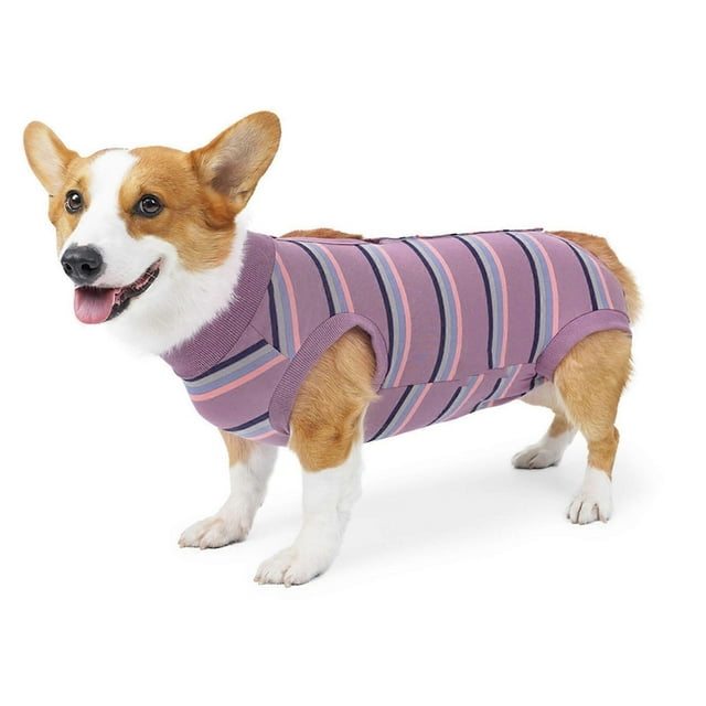 Dog Recovery Suit Breathable Dog Surgery Recovery Suit Puppy Surgical Clothes for Postoperative Recovery Wine Red Wide Strip XL