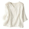 thumbnail image 2 of Kelon Short Sleeve Womens Linen Cotton Tops Vacation Casual Outfits Blouses Dressy Casual Summer Outfits 2026, 2 of 3