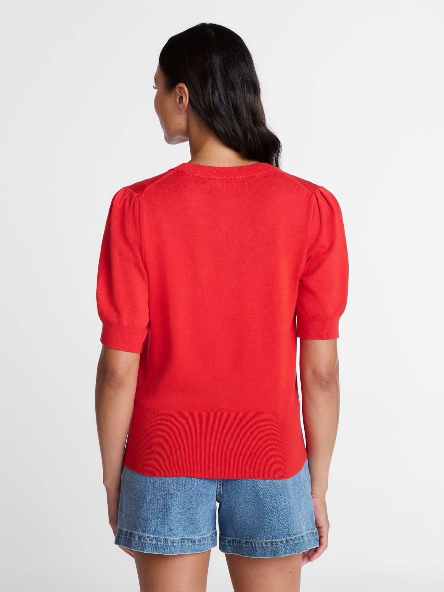 Time and Tru Woman's Crew Cardigan with Short Sleeves, Sizes XS-XXXL