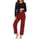 thumbnail image 2 of Conjunto de pijamas para mujer INSPIRE CHIC con blusas de cuadros y pantalones de lounge con bolsillos L Rojo, 2 of 5