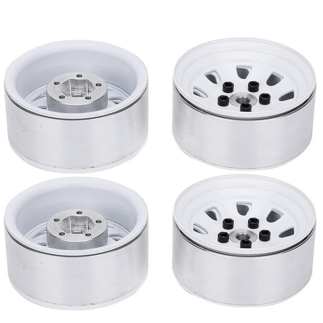 Lot de 4 jantes et moyeux en alliage d\'aluminium de 1,9" pour chenilles RC 1/10 pour Axial SCX10 TRX4 (blanc)