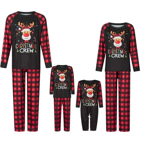 

Family Matching Christmas Pajamas Romper/Elk Print Long Sleeve Tops and Plaid Pants Sleepwear Set