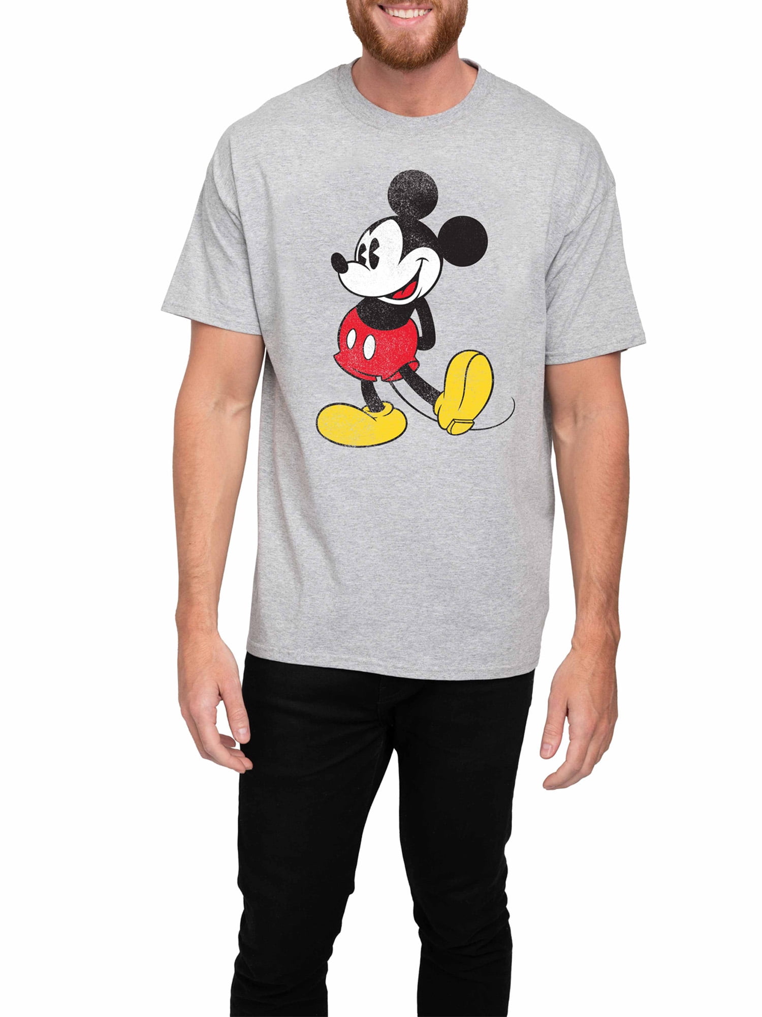 Mickey Mouse Kick Official Disney Classic Mickey & Minnie Grey Mens T-shirt