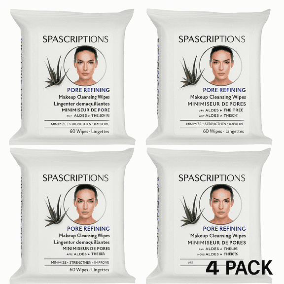 SpaScriptions Pore Refining Makeup Cleansing Wipes – 4 Pack (120 Total Wipes)