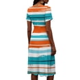thumbnail image 6 of Minjewel Women's Striped Mini Dress with V-Neck Short Sleeve - Breton Summer Dress, Loose Flowy Beach Party Outfit, Comfy Vacation Top,Saffron,XL, 6 of 6