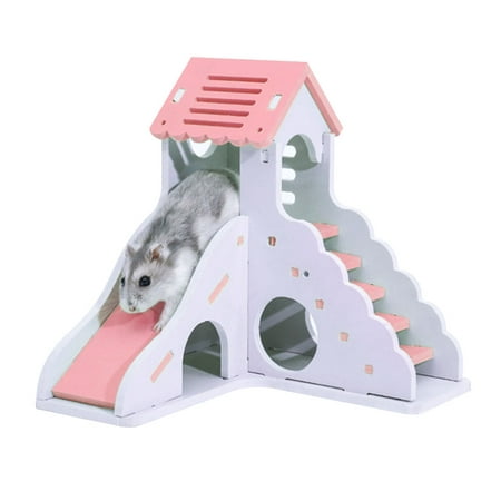 Pet Small Animal Hideout Hamster Hedgehog Guinea Pig House Two Layers Wooden Villa Exercise Play Toys with