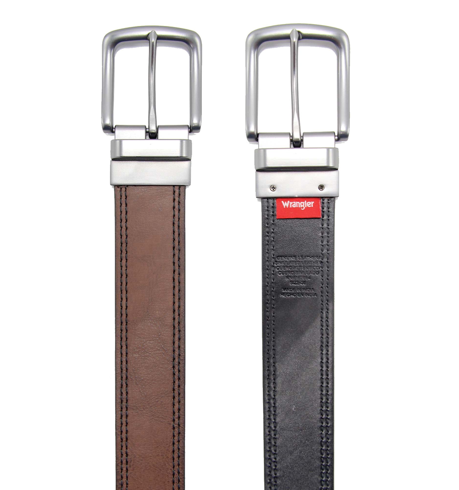 Wrangler Men's Burnished Leather Reversible Belt - Brown to Black