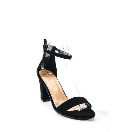 

Pre-owned|Lov Mark Womens Back Zip Block Heel Ankle Strap Sandals Black Faux Suede Size 6