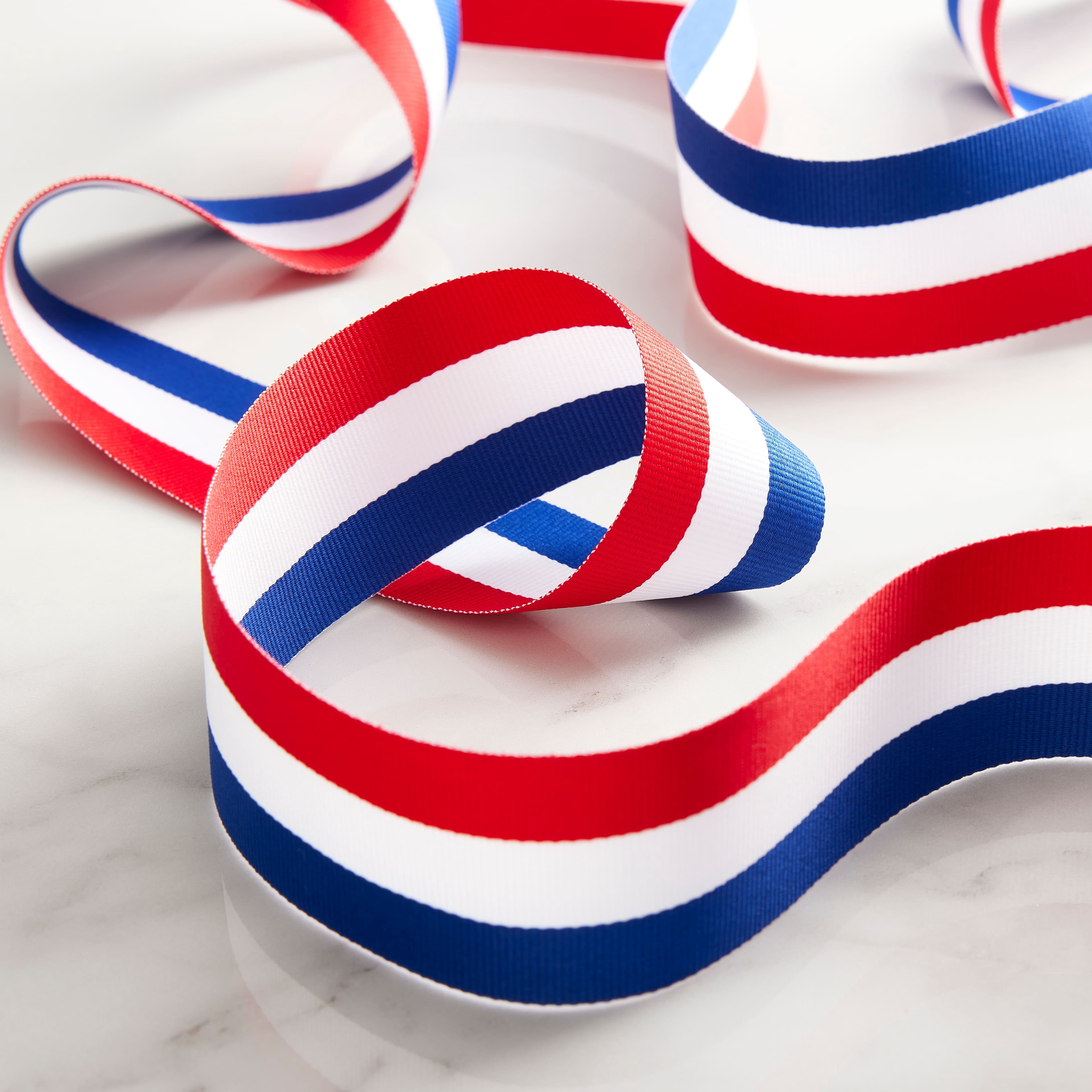 Celebrate It 1.5" x 3yd. Red, White & Blue Striped Ribbon - Non-Wired Woven Selvage Edge, Ideal for Patriotic Crafts, Gift Wrapping & Decor, 12 Pack