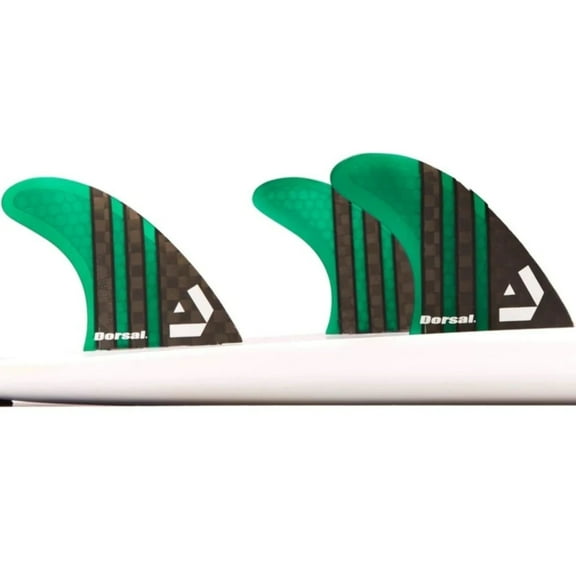 DORSAL Carbon Hexcore Thruster Surfboard Fins (3) Honeycomb FCS Compatible Green