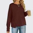 thumbnail image 6 of RYRJJ Womens Cropped Sweatshirt Crewneck Long Sleeve Shirts Trendy Fall Tops Casual Loose Irregular Hem Pullover Blouse(Wine,M), 6 of 9