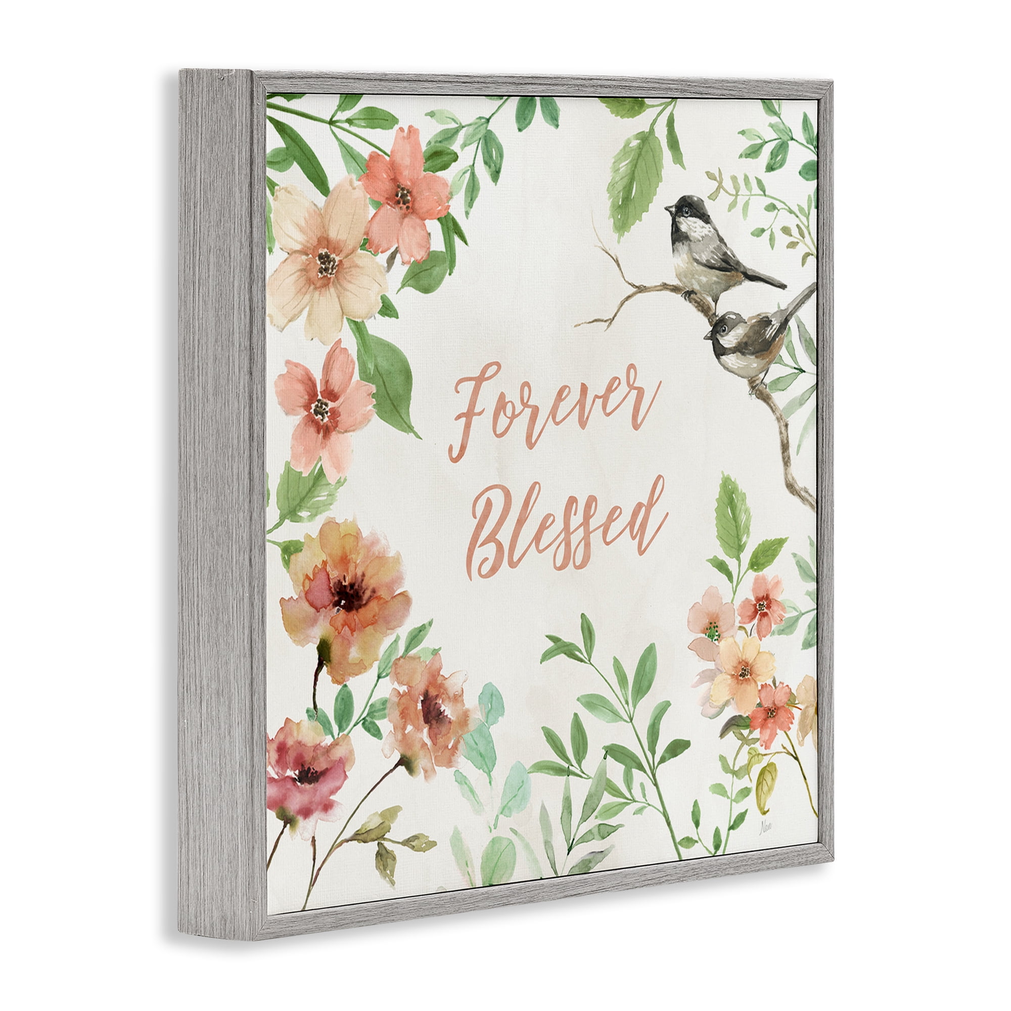 Stupell Industries Forever Blessed Floral Botanical & Floral Painting Gray Framed Art Print Wall Art, 17 x 17