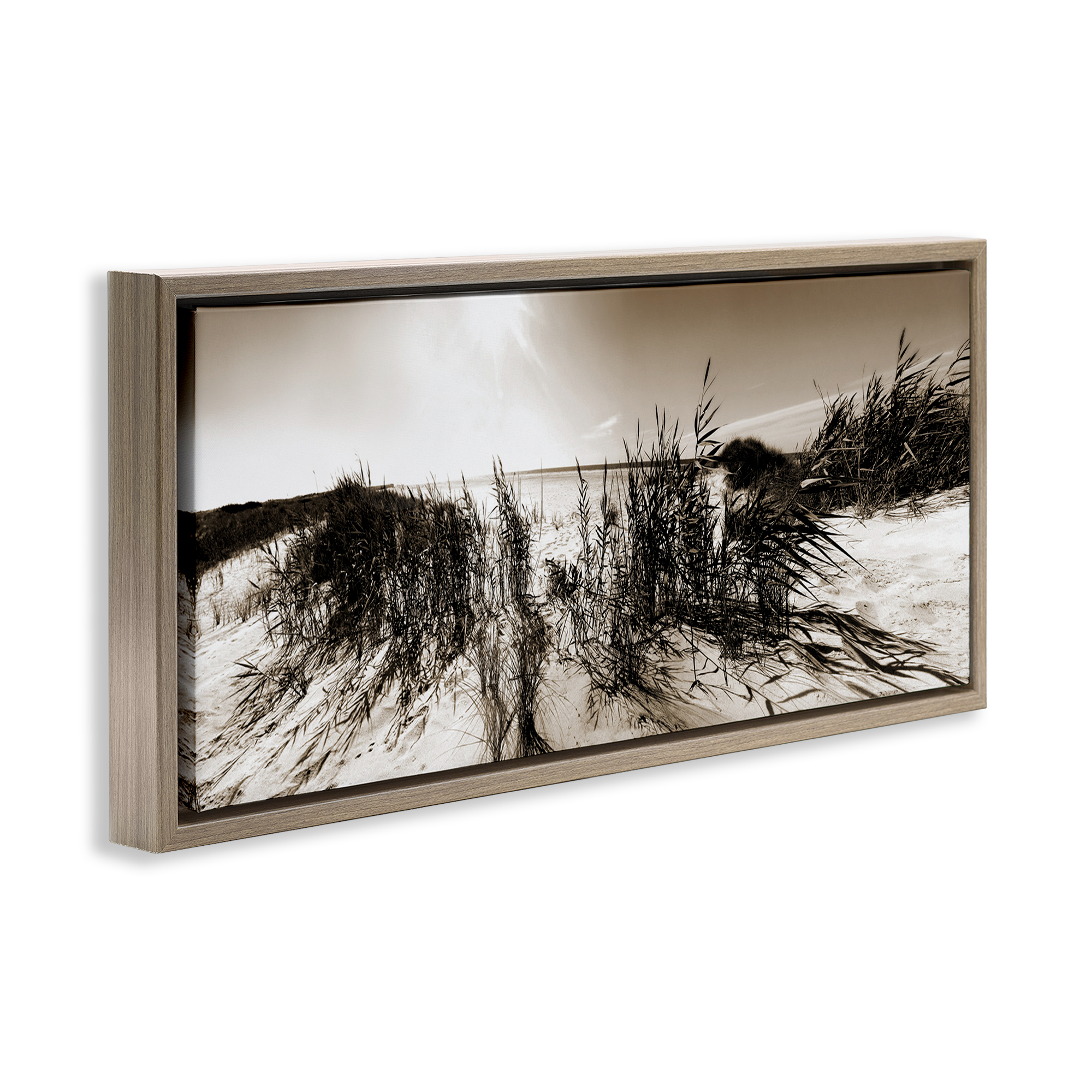 Stupell Industries Wind In The Dunes Coastal Photography Brown Floater Framed Canvas Art Print Wall Art, 31 x 14