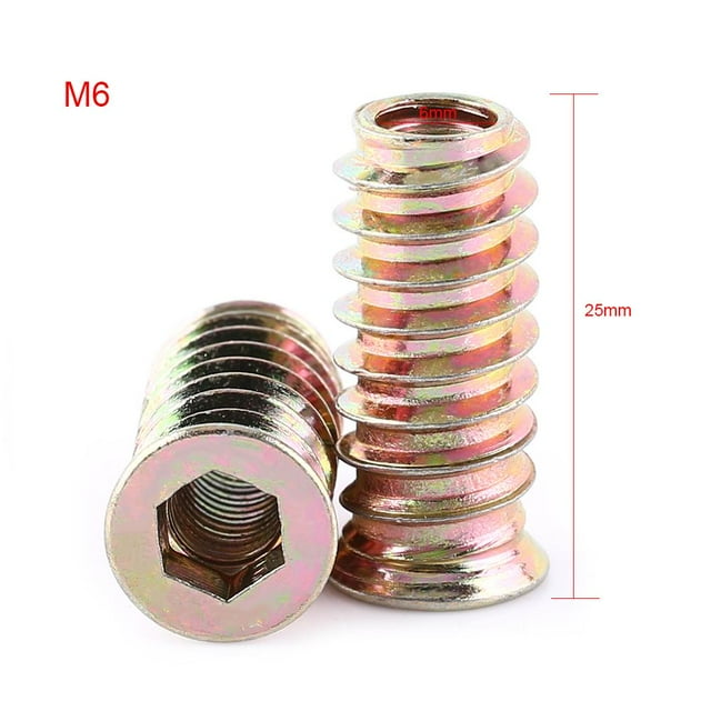 FAGINEY 20pcs Carbon Steel Hex Socket Drive Insert Nuts Threaded For Wood Furniture ,Insert Nut, Furniture Nut