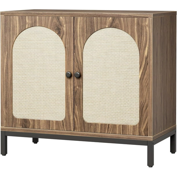 Gabinete buffet con puertas de rattán, estante ajustable, aparador boho para bar y cocina