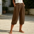 thumbnail image 7 of Stamzod Cotton Capri Pants for Women Casual Summer Capris with Pockets and Drawstring Beach Vacation Clothes Brown S, 7 of 7
