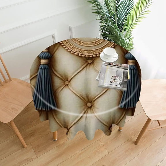 RKSupls 60 Inch Round Tablecloth, Luxury Tassel Decor Premium Polyester Straight Edge Wrinkle Resistant Washable Table Cover for Party Home Dining Decor