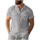 thumbnail image 2 of Ceisia Men's Relaxed Fit Short Sleeve Turndown Collar Slub Linen Shirt with Dual Chest Pockets Gray XXL Gifts, 2 of 9
