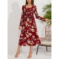 thumbnail image 2 of GXFC Women Wrap Midi Dress Vintage Long Sleeve Flower Print Flowy Dress, 2 of 8
