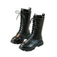 thumbnail image 2 of Spazoro Girls Knee High Boots, Chunky Sole Lace Up Side Zipper Smooth Leather Long Boot Shoes for Girls Black, 2 of 9