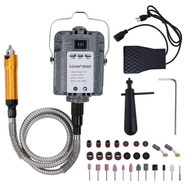 1000W 30000RPM Electric Flex Shaft Rotary Tool Foot Pedal Control Flex Shaft Hanging Grinder Carver Can Forward-Reverse Rotation, Multi-function Kit with Accessories for Carve