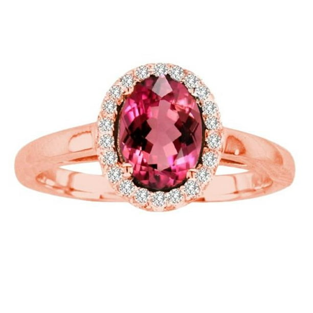 Ilano Collection SI-2 R50916-14R-RB-86- 8 x 6 in. 14K Or Rose Rubilite Ovale SI-2 Anneau de Pierres Précieuses