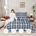 thumbnail image 3 of Manfei Vintage Grid King Size Comforter Sets,Modern Check Comforters King Size,Navy Gray White,Navy Blue Reversible,3 Pieces,1 Comforter and 2 Pillowcases,3 Pieces,1 Comforter and 2 Pillowcases, 3 of 7
