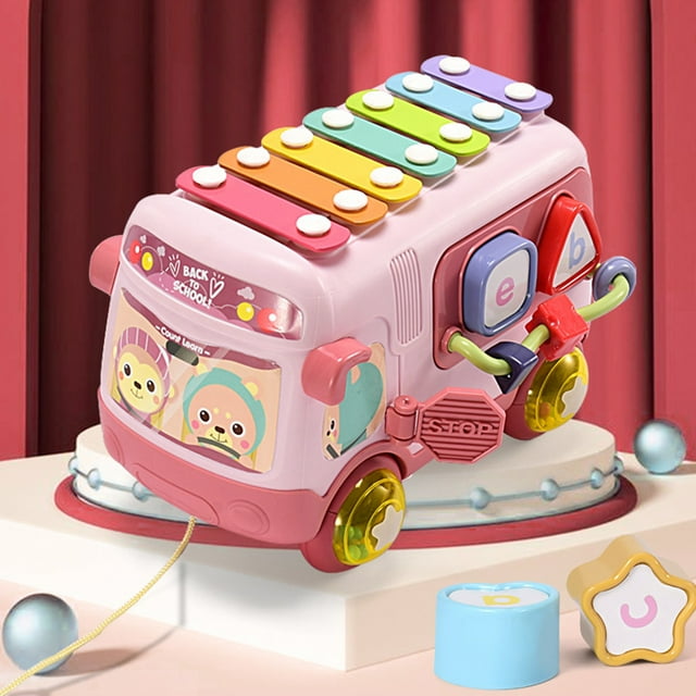 Agiferg Puzzle Eight-tone Hand Knocking On The Piano, Baby Two-in-one Bus Musical Instrument, Children's Music Toy, Rattle