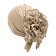 thumbnail image 2 of VJGBEGW Women Pre-Tied Ruffled Turban Head Wrap Soft Stretch Ruffle Floral Side Head Scarf Breathable Chemo Cap for Hair Loss Beige One Size, 2 of 4