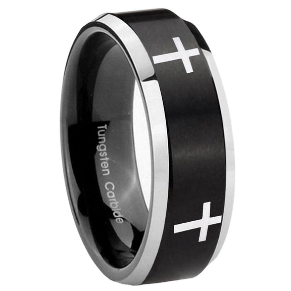 RATUNGSTEN Cross Tungsten Ring for Men 10MM Engraved Wedding Band