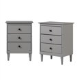 thumbnail image 3 of 3-Drawer Solid Wood Nightstand - 2 Pack - Gray, 3 of 6