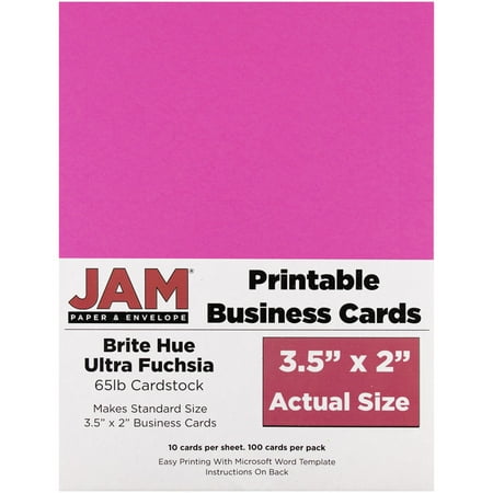 - JAM Paper Printable Business Cards - 3 1/2 x 2 - Brite Hue Ultra Fuchsia - 100/pack
