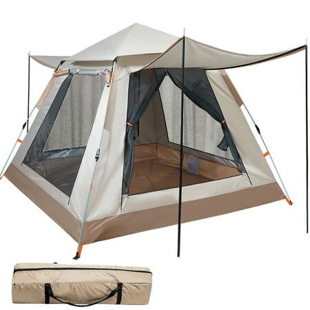Tents for Camping  3/4 Person Canbin Tent with Automatic Pop-Up Design and Carry Bag Waterproof Outdoor Tent for Family Hiking Camp Beach Beige