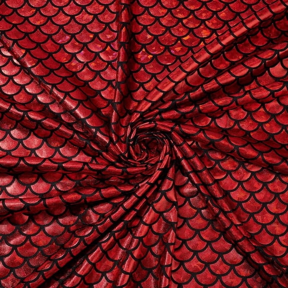 Mermaid Scales Fabric 39.4x59inch Iridescence Red Color Sparkly Hologram Spandex 2 Way Stretch Glitter Printed Fish Scale for DIY Craft Banner Decor (AJEW-WH0314-30B-US18)