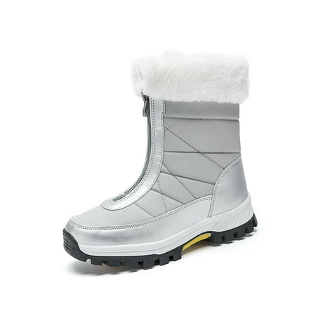 

Avamo Womens Ankle Bootie Round Toe Snow Boots Mid Calf Winter Shoes Cold Weather Warm Shoe Outdoor Comfortable Plush Lining Fuzzy Boot Silver 5.5