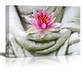 thumbnail image 1 of Canvas Prints Wall Art - Buddha Hands Holding Flower , Modern Wall Decor/Home Decor Gallery Wraps Giclee Print & Wood Framed. Ready to Hang - 16" x 24", 1 of 3