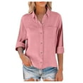 thumbnail image 3 of Yigetop Long Sleeve Shirts for Women, Womens Cotton Linen Button Down Shirt Linen Button Down Shirt Women Rose Gold L, 3 of 9