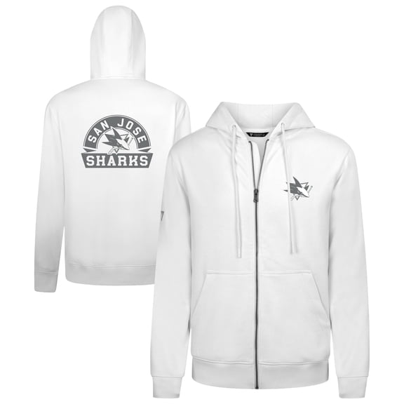 Men's Levelwear White San Jose Sharks Podium Chenille Logo Full-Zip Hoodie