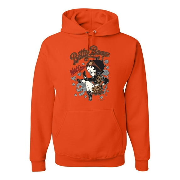 Wild Bobby, Biker Betty Boop Wild One MC Motorcycle Betty Boop Unisex Hoodie Sweatshirt, Orange, Medium
