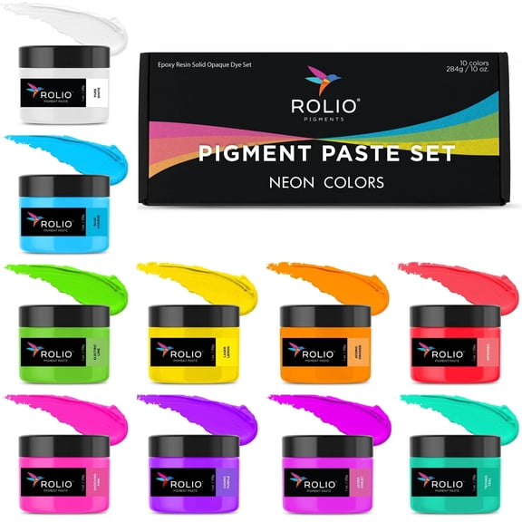 Rolio Pigment Paste - Color for Epoxy Resin, Epoxy Dye, Coating, Casting, Resin Art, Jewelry Making & DIY Crafts - 2oz Jar, 10 Color Neon Paste Set