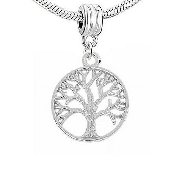 Sexy Sparkles Silver Plated Family Tree Dangle Charm Beads for Snake Chain Charm Bracelet - Zinc Metal Alloy