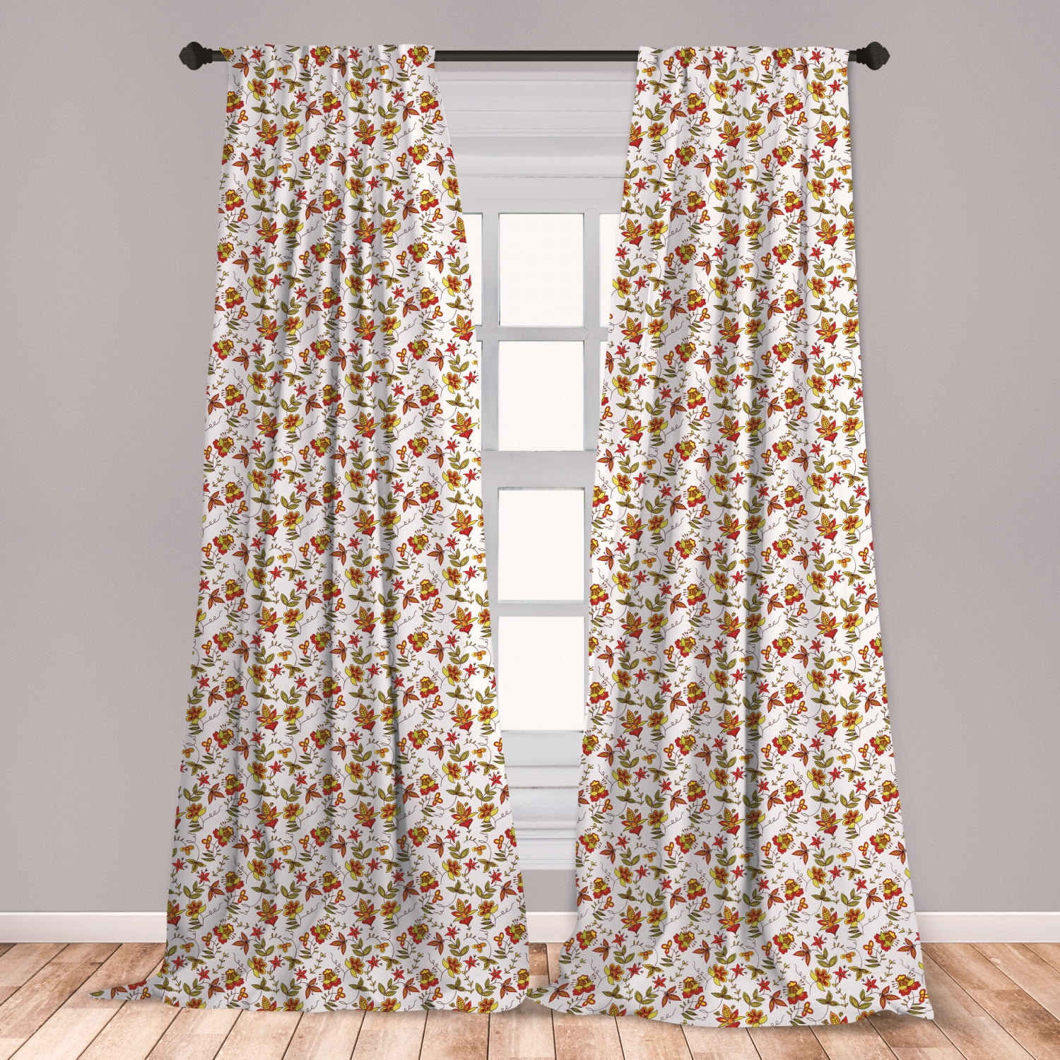 Flower Curtains 2 Panels Set, Vintage Design Traditional Style Exotic