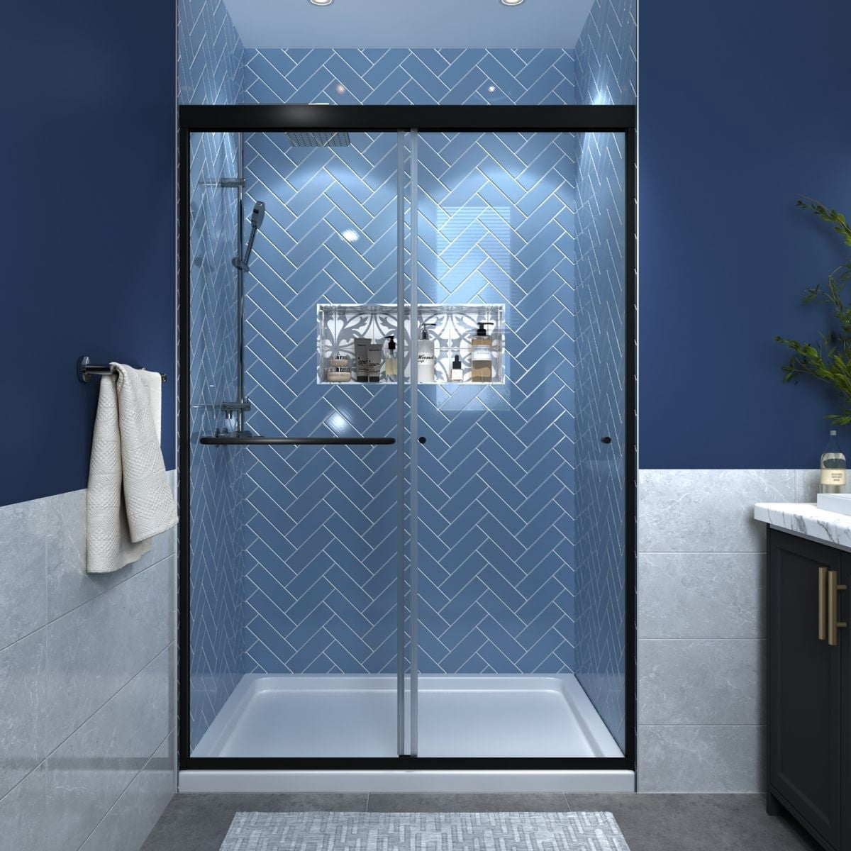 Glide Series Sliding Glass Shower Doors 44-48x70 in, 6mm Tempered Safety Glass, Dual Sliding with Stainless Handles