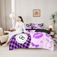 thumbnail image 4 of Erosebridal Purple Plaid Billiards Bedding Comforter Set 7 Pieces for Kids Boys Girls,Sport Strawberry Bow Full Bedding Set for Teens,Black Reversible,Ultra Soft Home Decor, 4 of 6