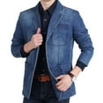 thumbnail image 2 of VNKIDY Men's Coat Autumn Winter Solid Color Denim Blazer With Button Front Long Sleeve Button Front Casual Versatile Coat For Casual Daily Streetwear Activities Cozy Outerwear, 2 of 4