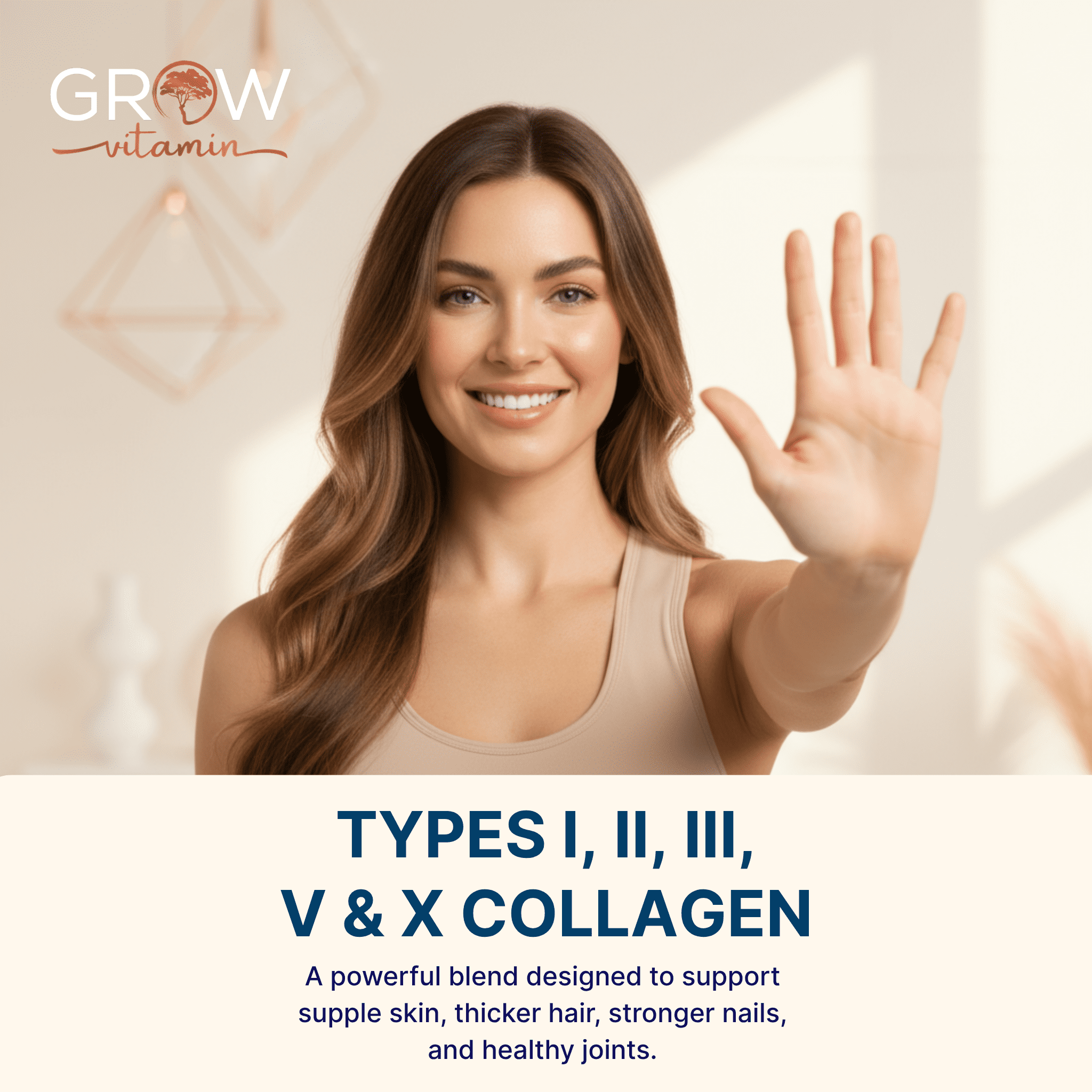 Grow Vitamin Collagen Peptides, Hair Skin Nail and Joint Support, Type I & III, Hydrolyzed Protein, 41 Servings, 16 oz
