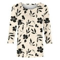 thumbnail image 5 of CYMMPU Floral Printed 3/4 Sleeve Tunic Tops Round Neck Loose Fit Fall Fashion Shirts Blouses for Women Dressy Casual Spring Tops Lightweight Basic T-Shirts Khaki XL, 5 of 7