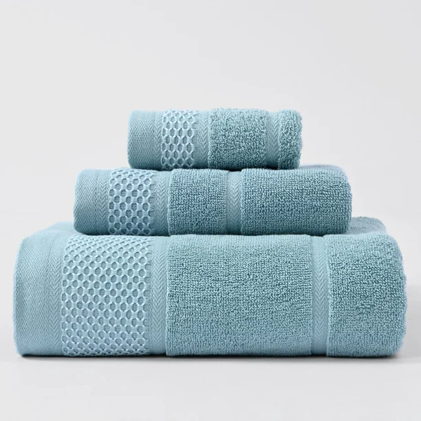 Zhuge Juego de toallas Basics de 3 piezas resistentes a la decoloración, toallas de baño 100 % algodón, suaves y absorbentes, 1 toalla de baño, 1 toalla de mano y 1 paño de baño, color verde