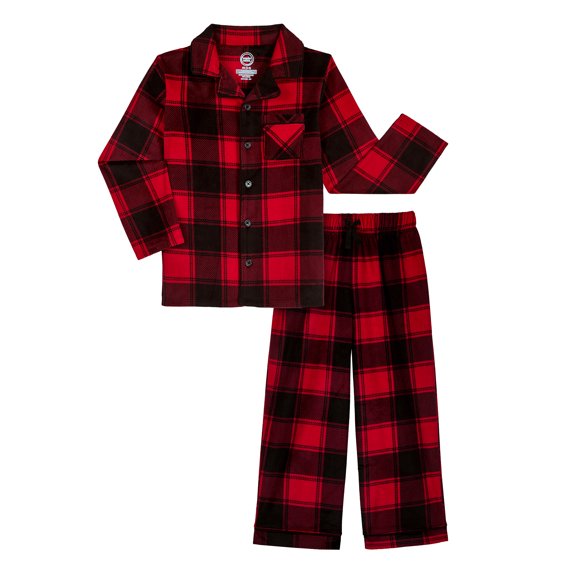 Wonder Nation Boys Long Sleeve Button Front Pajama Top and Pants Set, 2-Piece, Sizes 4-18